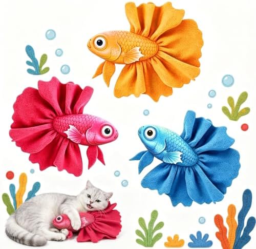 Catnip Cat Toys, 3-Pack Catnip Toys for Cats, Soft and Durable with Catnip, Interactive Kitten Toys for Indoor Cats, Fish Shape（ Blue & Yellow & Red）