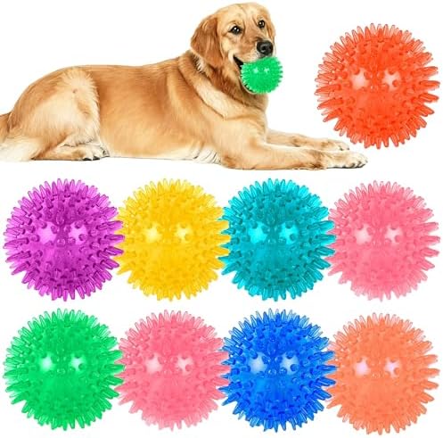 9 Pack Squeaky Dog Balls 3.5″Dog Toys Balls for Medium Large Dogs Pet Puppy Chew Toys for Teething No Odor Durable Spiky Balls for Teeth Cleaning and Training for Medium Dogs (Medium)