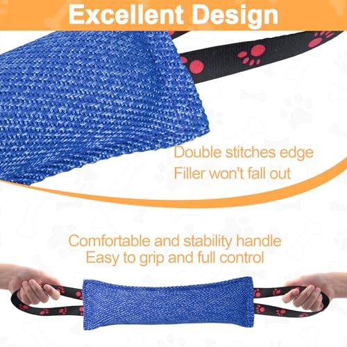 ToLanbbt Dog Tug Toy Bite Jute Pillow Pull Toy with 2 Strong Handles Perfect for Tug of War, Puppy Interactive Play, Tear Resistant Bite Training for Small Medium Large Dogs (Bright Blue-Footprint)