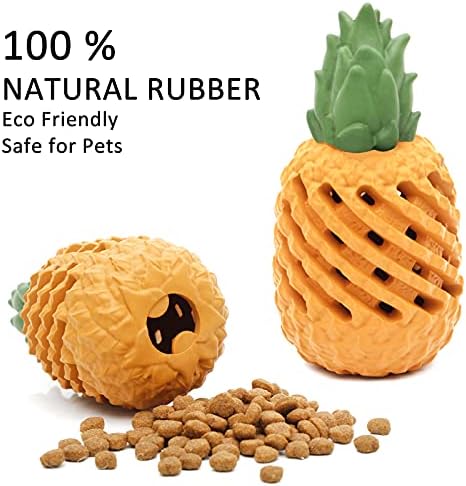 Youngever Pineapple Dog Treat Toys for Pet Teeth Cleaning, Chewing, Fetching, Tough Toy for Aggressive Chewers, Treat Food Dispensing Toys (Large 6.3 inch)