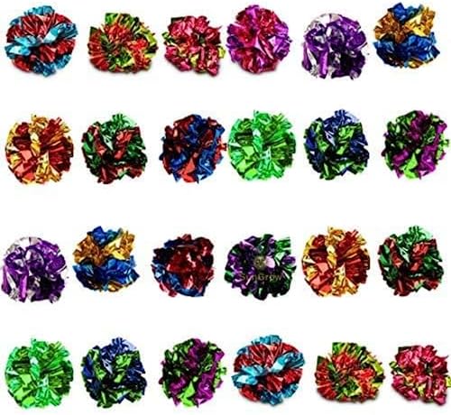 SunGrow 24 Pcs Cat Mylar Crinkle Balls, 2" for Exercise to Keep Fit, Lightweight, Multicolor Shiny Foil with Crinkly Sound for Indoor Pet Cat, Kitten