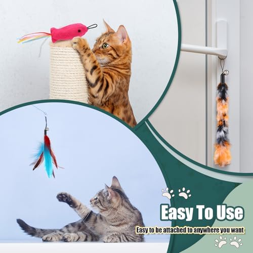 50 Pcs Cat Wand Refill, Feather Toys Replacement with Bells
