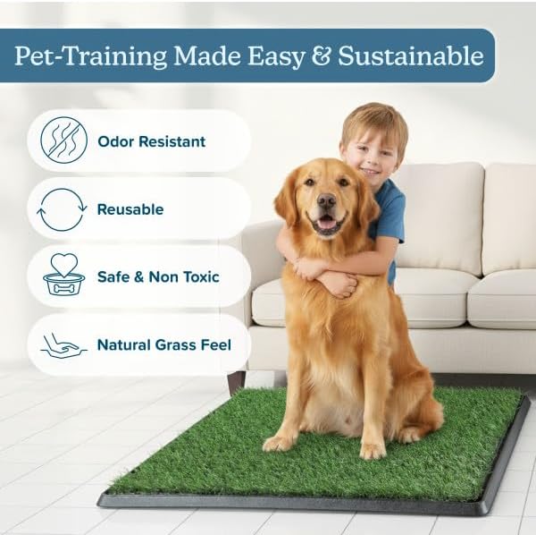 PETMAKER Artificial Grass Puppy Pee Pad for Dogs, Set of 3, 18.5” x 23” | Reusable Washable Turf Pads for Dogs, Indoor and Outdoor Fake Grass Potty, Pet Housebreaking Supplies