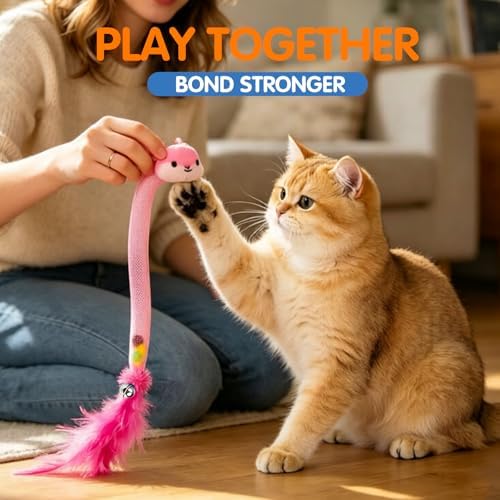 Cat Teaser Toys with Feathers and Bells, Flexible Tube 4-Pack