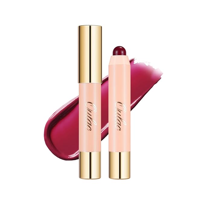 Oulac Black Cherry Lipstick - Lipstain and Blush Duo, Tinted Lip Balm, Moisturising and Nourishing, Glossy Finish, Vegan, JUICY!(04)