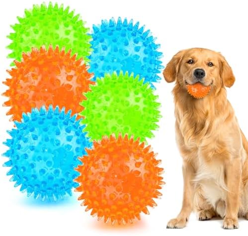 PUPTILY Puppy Toy 2.5” Squeaky Dog Balls Toys and Spikey Dog Ball for Aggressive Chewers for Small Dogs Dog Balls for Clean Teeth and Training （6 Pack