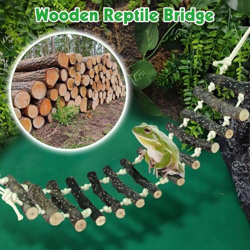 BNOSDM Reptile Bridge 2 PCS Wooden Climbing Ladder Hanging Swing 23.6in