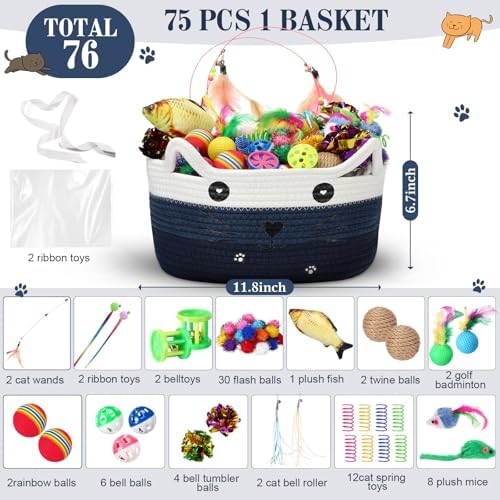 Zopeal 76 Pcs Cat Storage Basket Gift Toys Set, Blue
