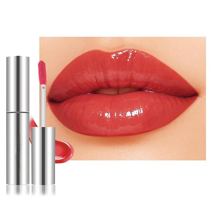 Full-On Plumping Liquid Lip Gloss, Red Hydrating Lip Plumper Lip Blam Lipstick, High-Shine Tinted Formula for Fuller, Nourishes, Moisturizes & Softens Lips, Cruelty-Free (Red)