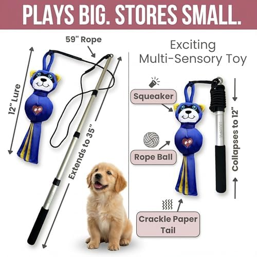 Flirt Pole for Dog Heavy Duty 35 Inch Teaser Wand with Raccoon Toy