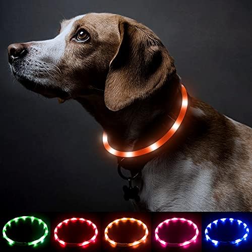 BSEEN Light Up Dog Collar, Glowing LED Dog Collar Rechargeable Cuttable Lighted Puppy Collar Safety Dog Lights Makes Your Beloved Dogs Be Seen at Night(Orange)