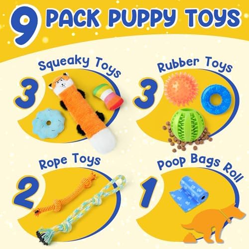Puppy Toys for Teething, 9 Pack Cute Dog Chew Toys for Small Dogs