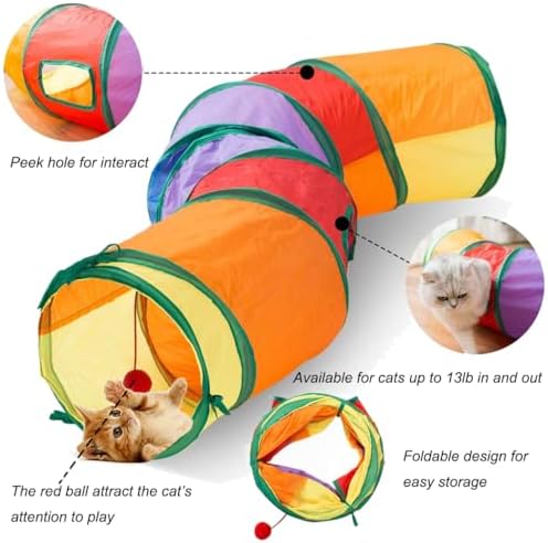 Collapsible Durable Rainbow Cat S-Tunnel & Chew Rope Set, Interactive Indoor Kitten Toy for Active Play