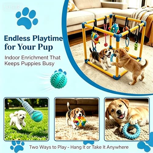 Puppy Play Gym Toys for Puppies - 8 Interactive Teething Dog Toys