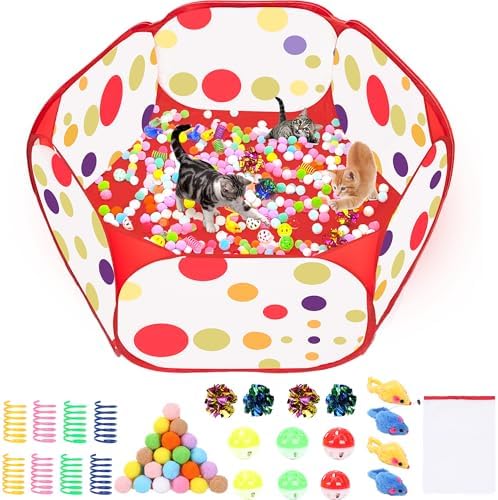 Cat Ball Pit for Cats, 226 Pcs Interactive Cat Toys for Indoor Kittens, Red
