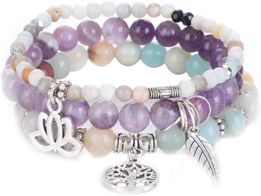 UEUC Tree of Life Yoga Healing Stone Bracelets,Multilayer Lotus Chakra Stone Reiki Bracelet Sets,Anxiety Crystal Natural Stone,for Women Stress Relief
