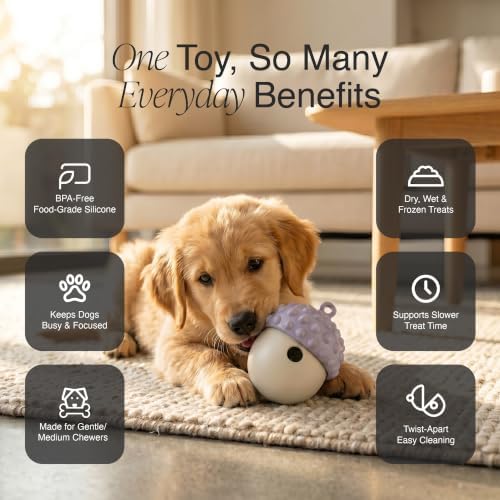 PiFi Silicone Dog Treat Dispenser & Puzzle Feeder for Medium Dogs, 5x3.8 in | Slow Feeder, BPA-Free Silicone for Wet, Dry & Frozen Treats, Twist-Apart Easy Clean