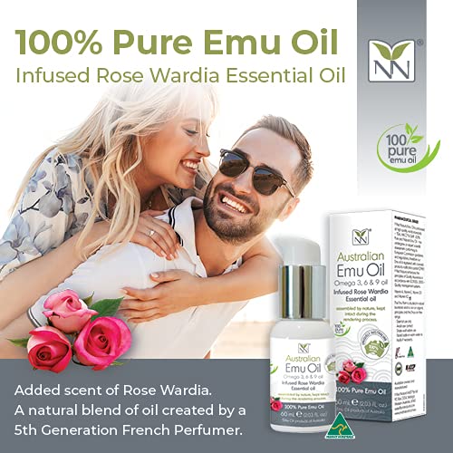 Y Not Natural Pure Emu Oil - Organic Moisture for Face, Body, Hair, Scalp & Nails - Rich in Omega 3-6-9, Vitamins & Essential Minerals - Australian Emu Oil (60ml) 2.03 fl oz - Rose Wardia