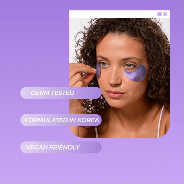 Vitamasques Lavender Hydrogel Eye Pads For Puffy Eyes & Dark Circles - Refresh in 15 minutes - Formulated in Korea - 16 Pairs / 32 HydroGel Eye Pads