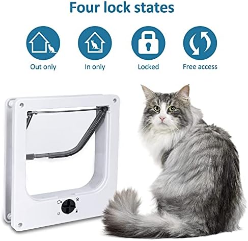 Upgraded Version - Cat Doors Flap (for Cat up to 29.5lb), Magnetic Pet Door with 4 Way Locking for Interior Exterior Doors, Weatherproof Gate, Easy Installation