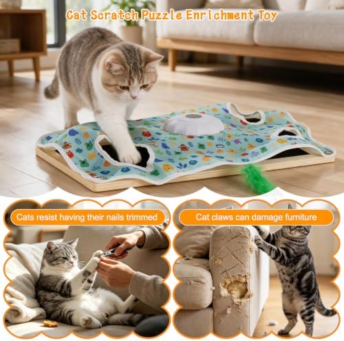 Interactive Cat Toys with Scratching Board, Rechargeable Touch Activated, Hide and Seek Design, Mouse Squeaky,Cat Enrichment Toy for Bored Cats