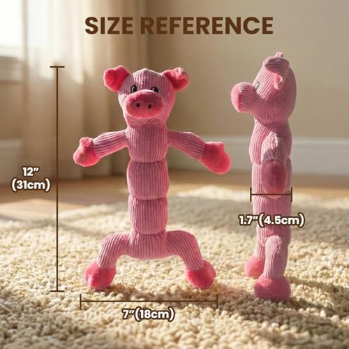 Laifug Interactive Squeaky Dog Chew Toy, Ideal Dog Toys for Chewers, Small, Medium & Large Dogs, and Fetch Lovers - Pig (Pink), Large