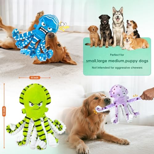 Fuufome Octopus Dog Toys with No Stuffing for Small, Medium & Large, 3 Pack