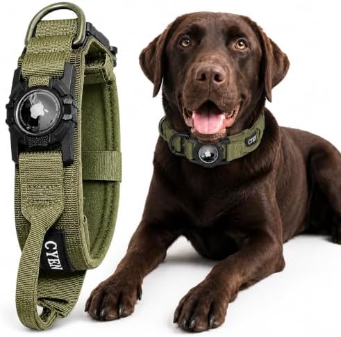 Heavy Duty Tactical Dog Collar with Tracker Pocket,Adjustable GPS Tracking Collar for Small, Medium & Large Dogs, Compatible with Compact Smart Trackers,Control Handle for Added Security