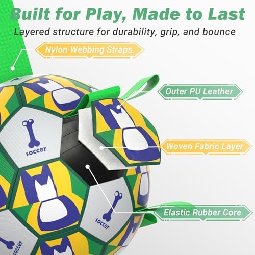Dog Toy Balls, Dog Soccer Ball with Straps, Interactive World Cup Soccer Ball for Medium Dogs, Water Fetch Toys, Tug-of-War, Herding Ball Toys Outdoor, Dog Birthday Toy, Green (6 Inch)