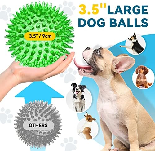 SHARLOVY 3.5” Large Dog Toys Ball, 6 Pack Squeaky Toys, Durable Spiky Ball