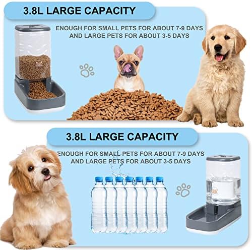Elevon Automatic Cat Feeder, Gravity Food and Water Dispenser Bowl Set for Small Medium Dogs Animals, Pet Feeder Dispenser Storage Food, 3.8L Large Capacity, Gray