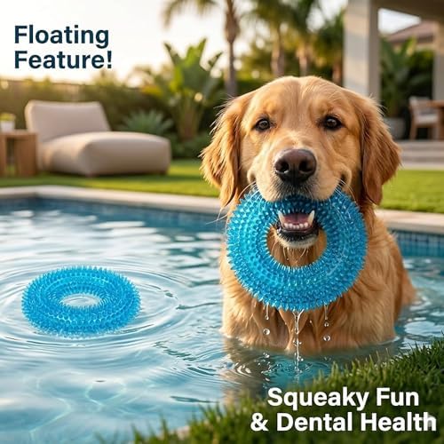 Squeaky Dog Toys for Aggressive Chewers, Floating Donut Ring for Large Dogs