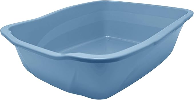 Large Open Top Cat Litter Pan Low Entry Sides Stain & Odor Resistant High | Plastic Litter Box for Kittens, Senior & Arthritic Cats Multi Cat Household, Made Blue Eco Recycled Pet Toilet Tray