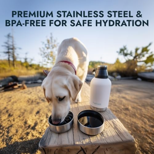 Hydropet Portable Dog Water Bottle (32 oz) - Insulated Dogs & Cats Travel Bottles, Stainless Steel - Detachable Dog Food Bowl and Water Bowl - Great for Daily Walks - Puppy Essentials & Accessories