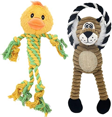 Duck Rope Dog Toy, Plush Lion Squeaky Dog Toy, 2 Pack