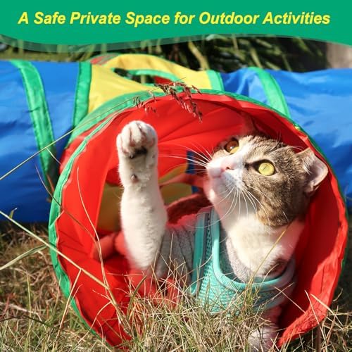 Cat Tunnel 4 Way Collapsible, Interactive Cat Toys for Indoor Cats, 12 PCS Cat Springs Toy Kitten Toys Pack, Large Rainbow Bunny Tunnel Tube with Peephole, Pet Tunnels for Cats Kitty Rabbits
