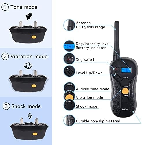PetSpy P620 Dog Training Shock Collar for Dogs with Vibration, Electric Shock, Beep; Rechargeable and Waterproof Remote Trainer E-Collar - 10-140 lbs (Two Dogs - Bundle)