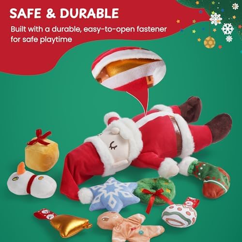 Nocciola Hide and Seek Christmas Santa Dog Toys: 9 Packs Vacation Gifts Funny Plush Stuffed Squeaky Crinkle Durable Chew Toys for Small Medium Large Breed, Dog Stocking Stuffers
