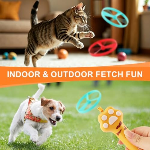 Cat Fetch Toy Launcher, Rechargeable Flying Disc Launcher with 10 Discs, Interactive Toy for Indoor and Outdoor Play(Yellow)