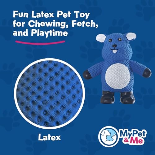 My Pet & Me Rubber Squeaky Dog Toys for Small Dogs and Puppies, Soft Latex Squeak Toy for Light to Moderate Chewers, Teething and Fetch Play with Squeaker (Blue Mouse, 4.3 Inch)