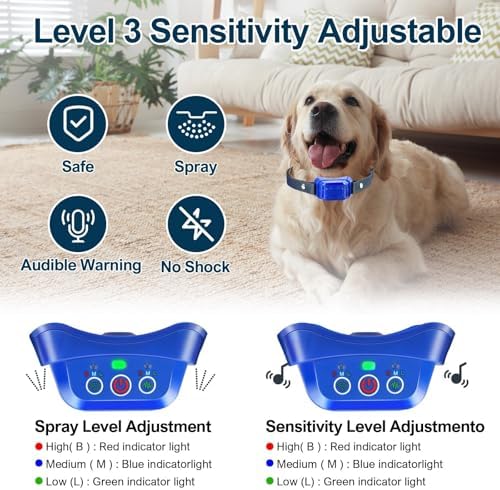 Citronella Dog Bark Collar [2 Pack] 3 Sensitivity Levels, No Spray Refil | Anti Barking Training Collar, IP67 Waterproof, Rechargeable Safer Spray Dog Collar for L/M/S Citronella Dog Collar, Blue