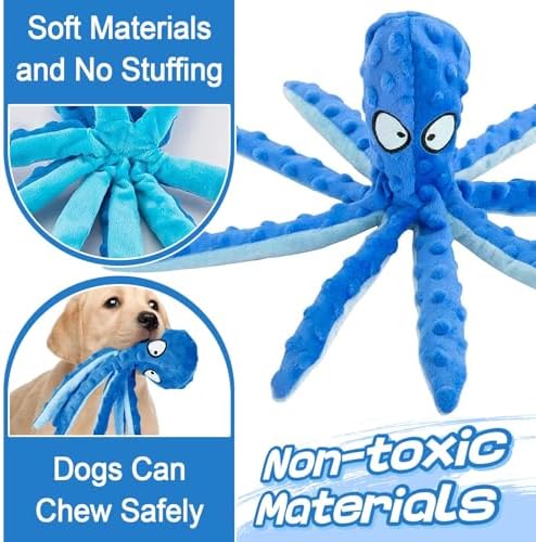 Alphatool Squeaky Dog Toys, Soft Plush Octopus Crinkle Toys, 1pc