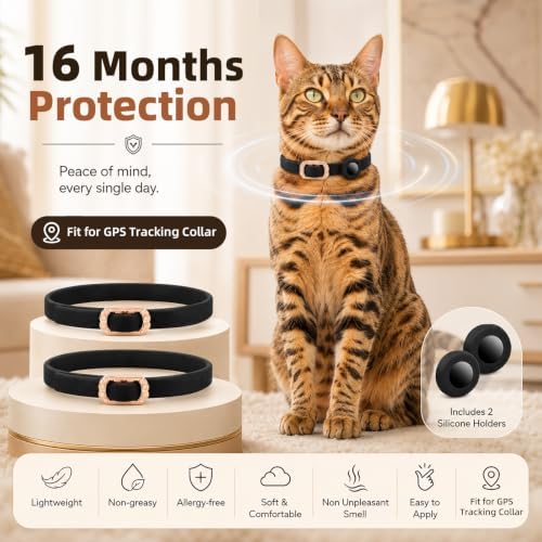 2 Pack Breakaway Cat Collars, Adjustable GPS Tracking Collars for Cats, Find My Tracking, Exquisite Buckle, Flexible Fit Design & Pet Safe, Anti-Lost Location Design for Kittens & Adult Cats