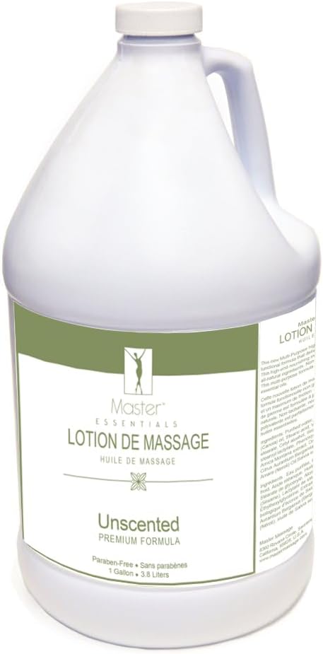 Master Massage - Organic, Unscented, Vitamin-Rich and Water-Soluble Massage Lotion - 4 Gallon Bottle Per Pack