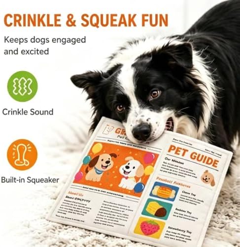 Newspaper Dog Toy, Durable Crinkle Squeaker Chew Toy, Bite-Resistant Interactive Dog Toys for Small Medium Dogs (2)