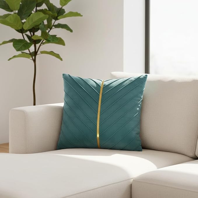 Velvet Throw Pillow Covers 24x24 Pack of 2 Gold Decor Aqua Green | Soft Solid Pillow Covers,Modern Luxury Home Decor,for Couch Chair Sofa Bedroom Livingroom,Hidden Zipper,Ideal Gift,Easy Care