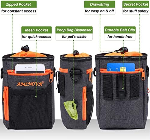AMZNOVA Dog Treat Pouch Treatnow Dog Treat Bag, 6 Cups, Heather Black