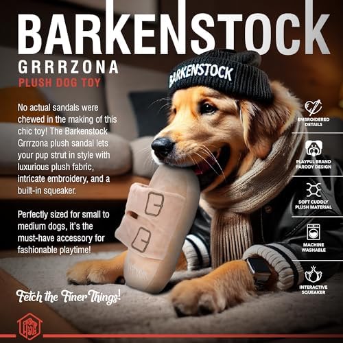 Barkenstock Grrrzona – Luxurious Parody Plush Dog Toy with Squeaker, Premium Fabric, Embroidered Details, Designer-Inspired Chew Toy, Fun Gift for Medium Dogs & Dog Lovers