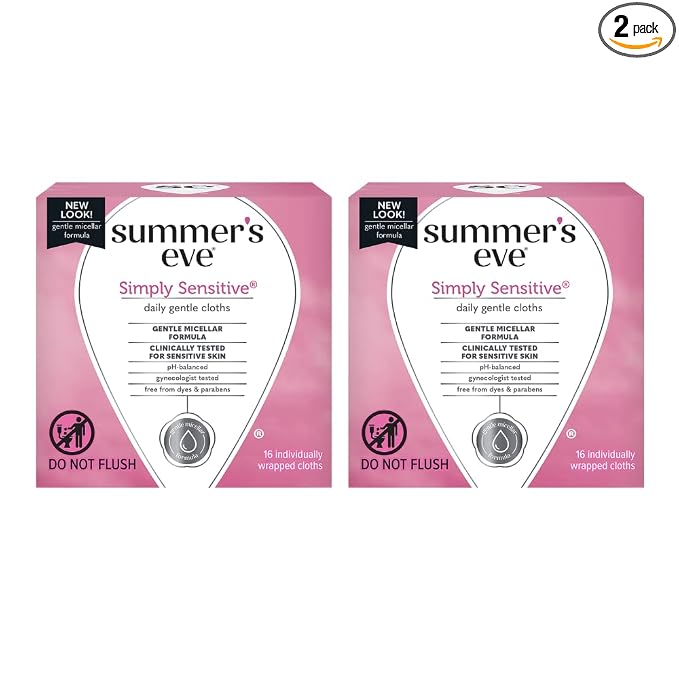 Summer's Eve Feminine Cleansing Cloths | Sensitive Skin | 16 Each | Pack of 2