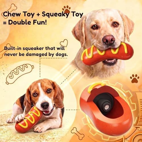 Squeaky Dog Chew Toys, Interactive Tough Indestructible Dog Toys for Aggressive Chewers, Medium to Large Dogs, Indoor & Outdoor Use